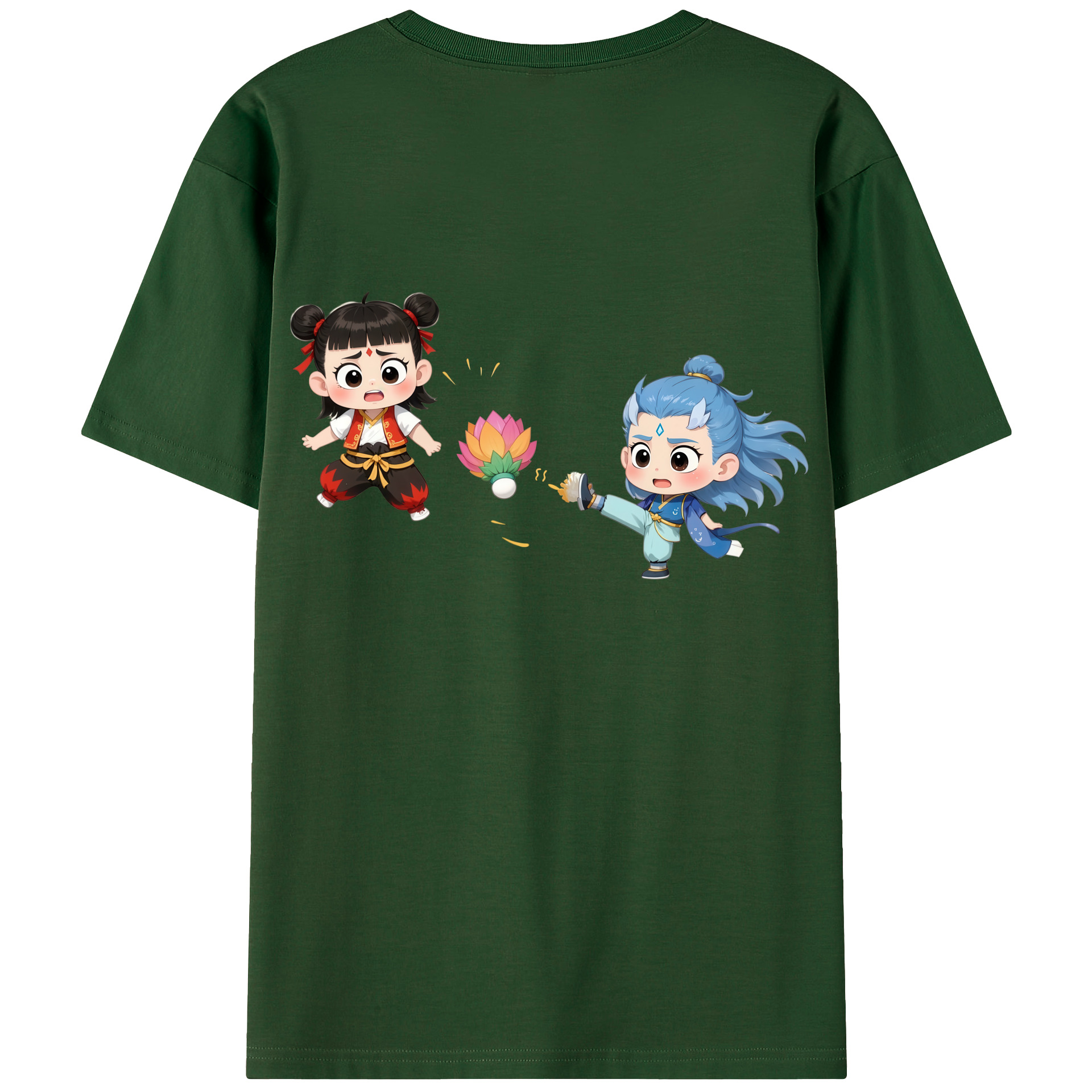（画像用） Ne Zha 2 ナタ 魔童の大暴れ 綿100％半袖Tシャツ（背面プリント）